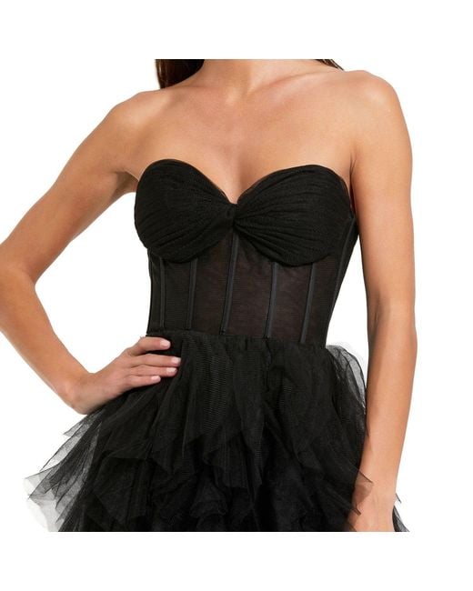 Mac Duggal Black Strapless Bustier Gown With Spiral Ruffles