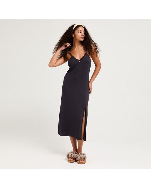 Pretty You London Black Bamboo Lace Midaxi Chemise Nightgown