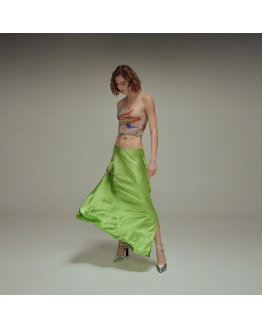 Audrey Vallens Green Venus Satin Maxi Skirt