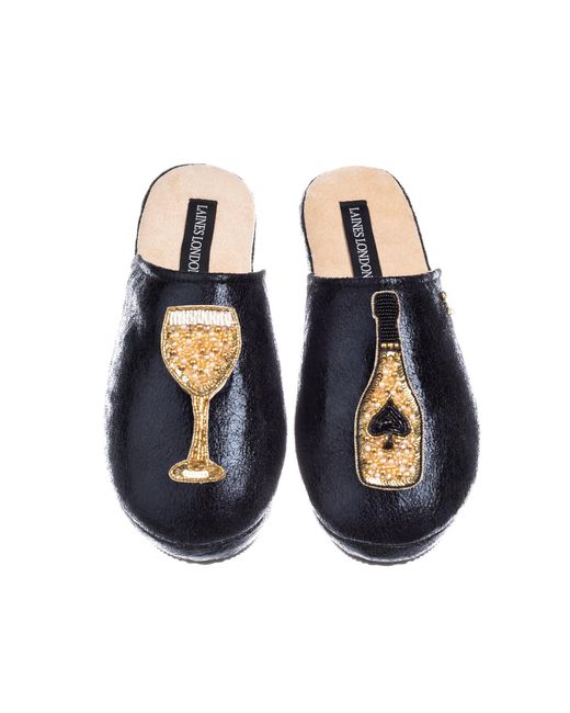Laines London Blue Softie Slippers With The Ace Of Champagne Brooches