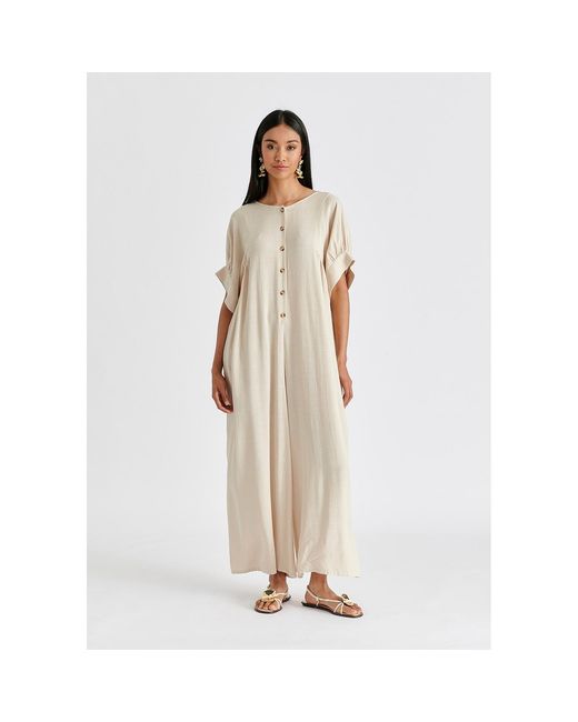 Paisie Natural Neutrals Relaxed Fit Wide Leg Jumpsuit With Belt