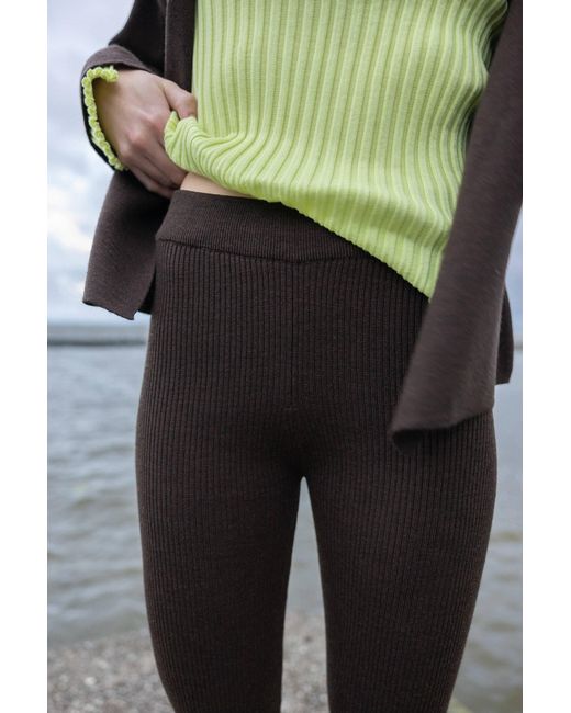 SALANIDA Brown Barra Ribbed 100% Merino Leggings Chocolate