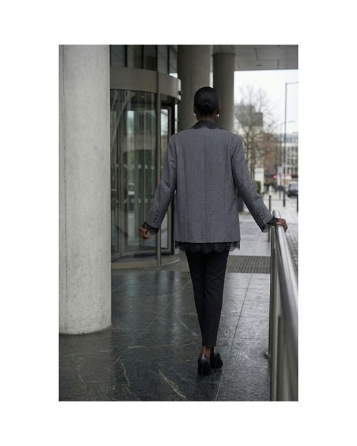 Modenaire Gray Tailored Blazer With Lace Trim Lapel