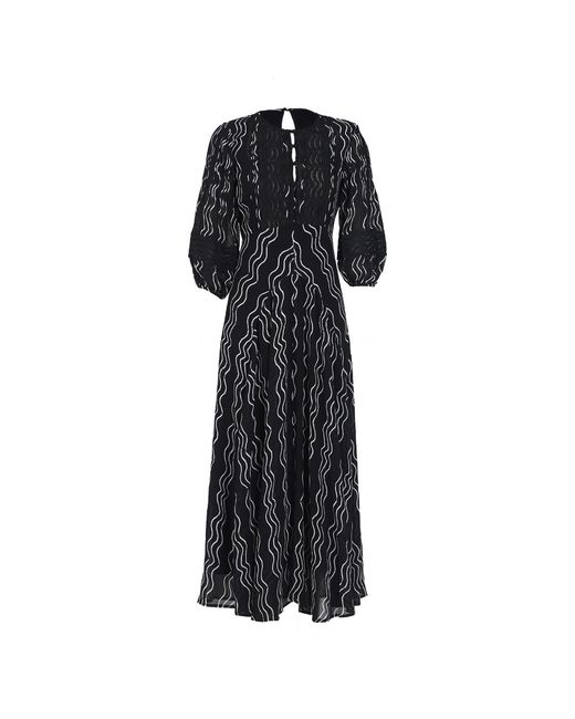 Rose & Nancy Black Corinne & Waves Print Lace Trim Maxi Dress