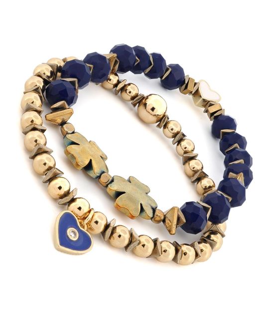 Ebru Jewelry Blue Deep Love Crystal & Heart Charm Bracelet Set