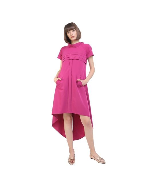 Larisa Dragna Purple Orchid Asymmetric Dress With Pleats