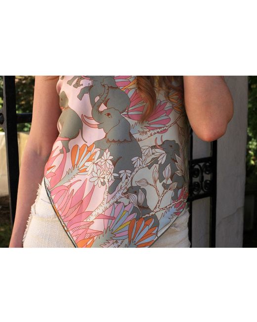 Jessie Zhao New York Blue Double Sided Silk Scarf Of Jungle Adventure