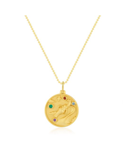 Azura Jewelry New York Metallic Aquarius Zodiac Mantra Necklace Vermeil