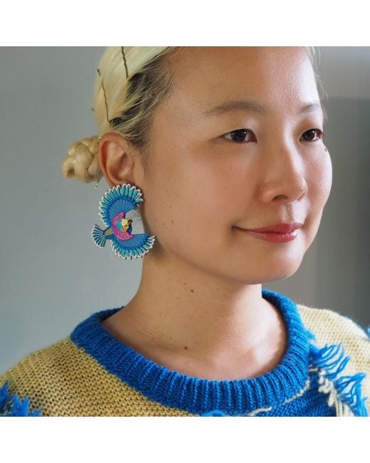 Nana Watanabe Blue Flying Bird Layered Embroidered Earrings