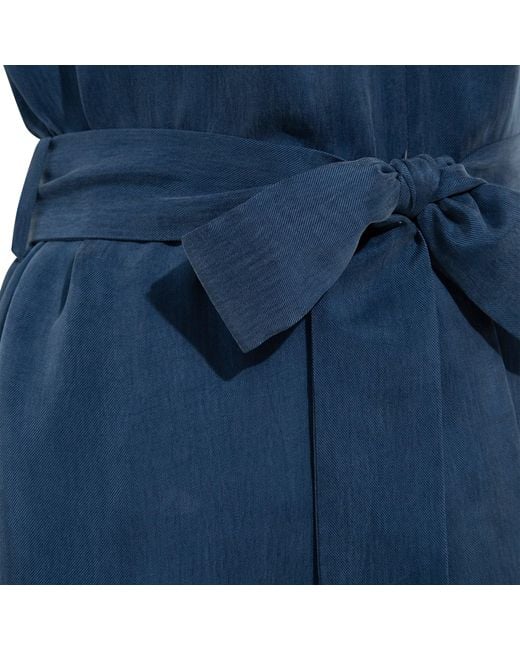 Femponiq Blue Off Shoulder Belted Vegan Jumpsuit