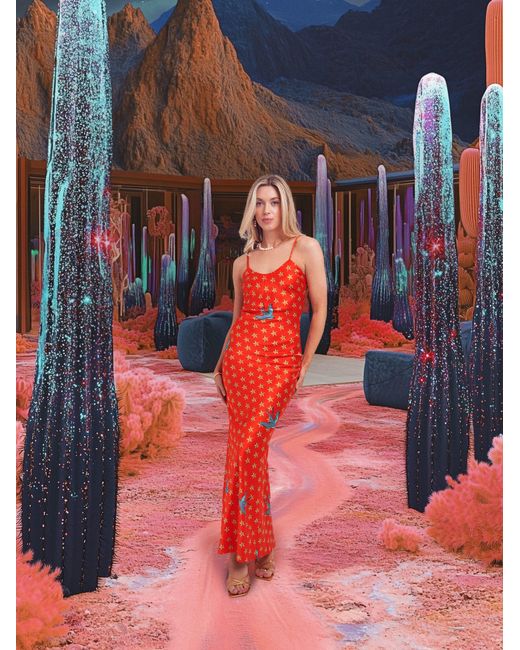 Jessica Russell Flint Red Maxi Slip Dress