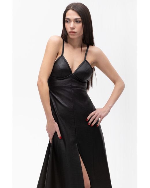 Maison Bogomil Black Strappy Faux Leather Midi Dress