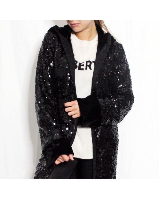 Boutique Kaotique Black Long Sequin Vest With Velvet Hood