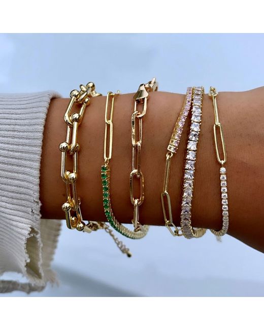 SHYMI Metallic Half Paper Clip & Tennis Bracelet