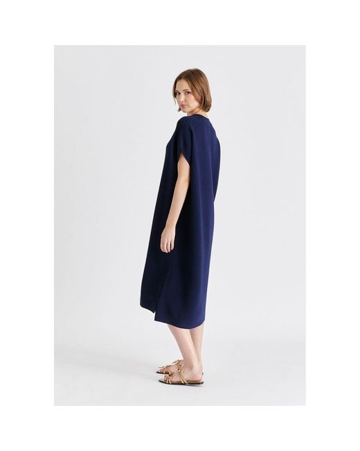 Paisie Blue V-Neck Sleeveless Ribbed Jumper Dress