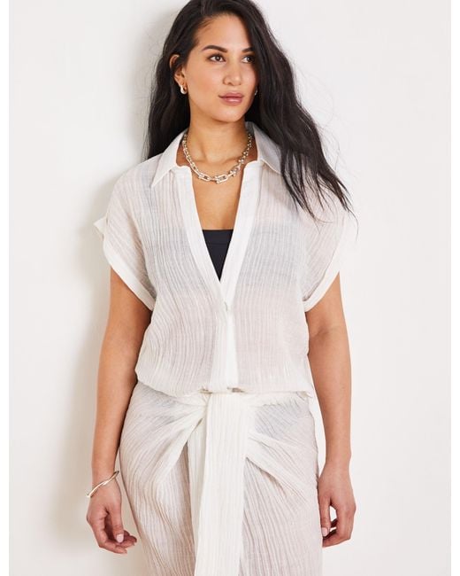 The Summer Edit White Izzy Crinkle Linen Shirt