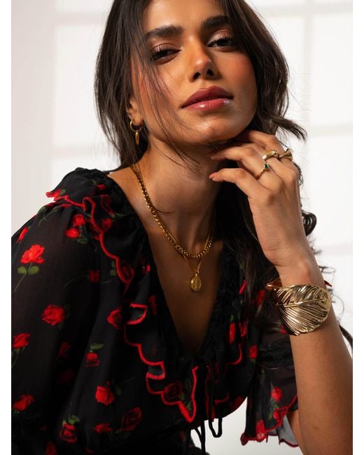 Rose & Nancy Red Toni Rose Print Velvet Tie Maxi Dress