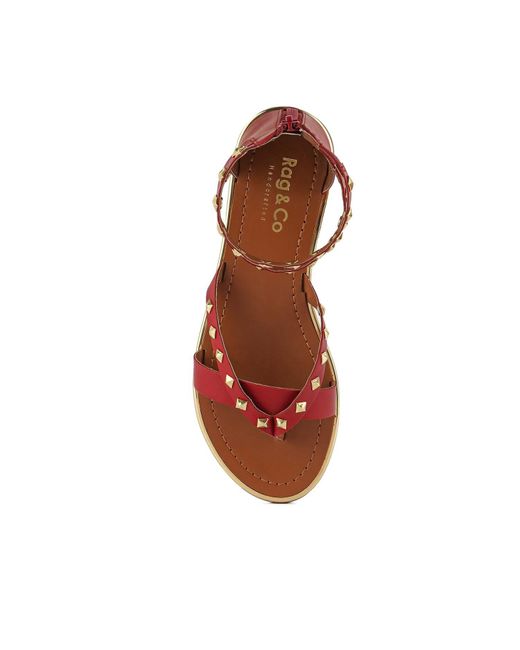 Rag & Co Red Emmeth Studs Embellished Flat Gladiator Sandals