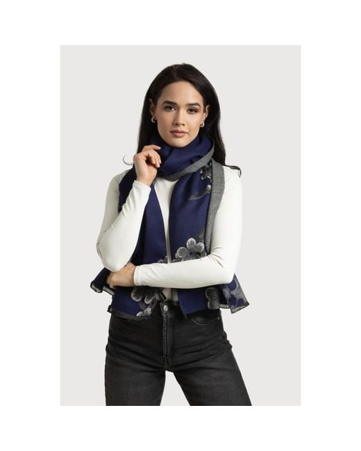 Saachi Blue Two Color Floral Reversible Scarf