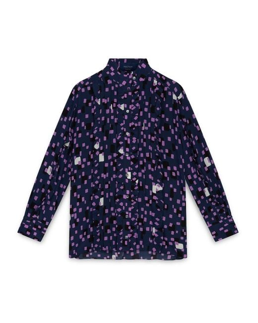 Amanda Thompson Couture Blue Frankie Shirt Abstract Print Silk