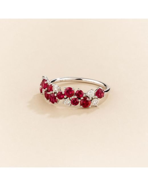 Juvetti Red Starry Ruby & Diamond Cluster Ring
