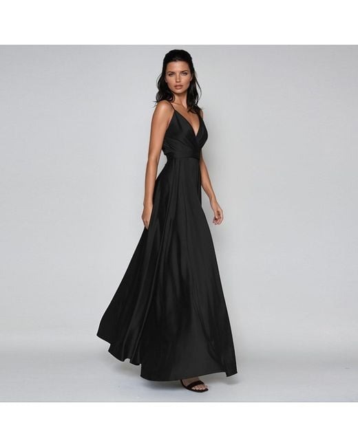 Angelika Jozefczyk Black Satin Long Evening Dress Tied Back