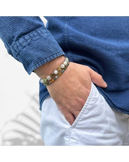 Ebru Jewelry Metallic Labradorite & Africa Bloodstone Cross Beaded Bracelet Set for men