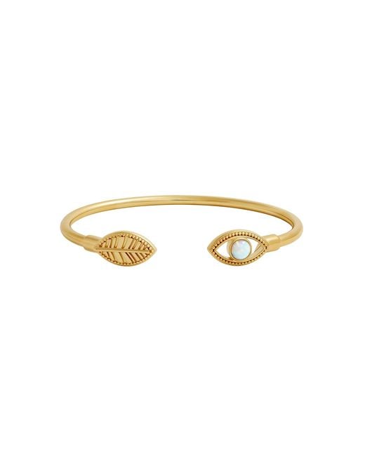 Karma and Luck Metallic Guardian Evil Eye Feather Opal Cuff Bracelet
