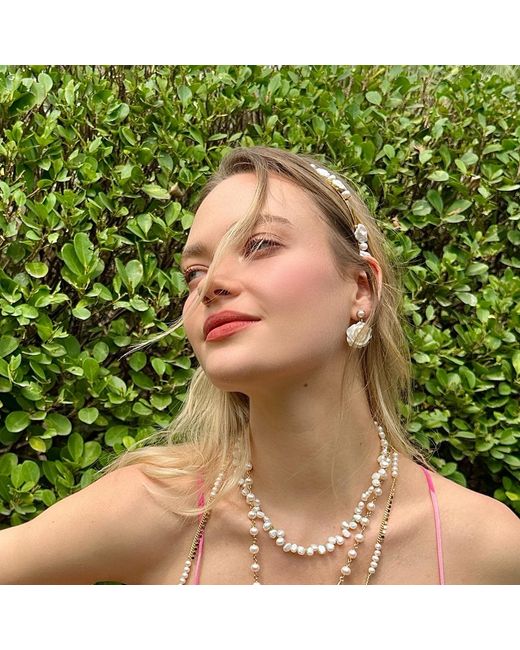 Farra White Rose Flower Shaped Shell Dangle Statement Earrings