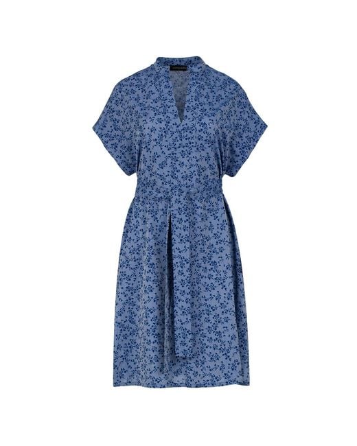 Conquista Blue Floral Print Dress With Side Slits