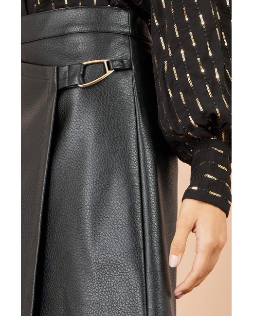 Yumi' Gray Faux Leather Wrap Skirt