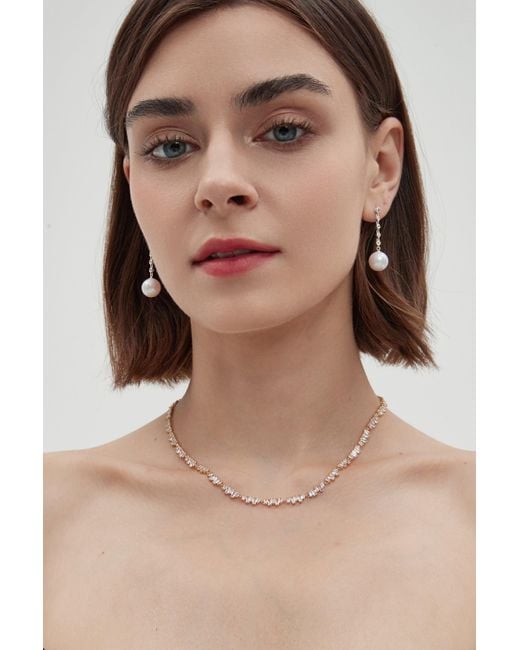 Classicharms White Electra Sterling Diamond Rivière Pearl Drop Earrings