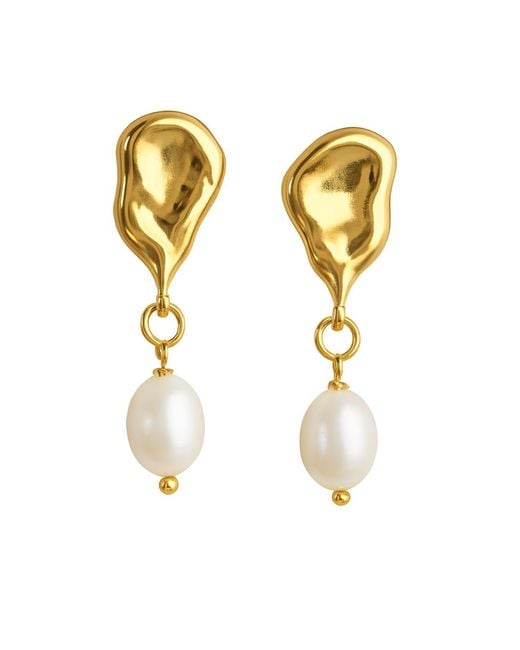 My Little Nature Metallic Plated Irregular Shape Earrings With Freshwater Pearls – Dangle Drop Statement Jewellery For Her