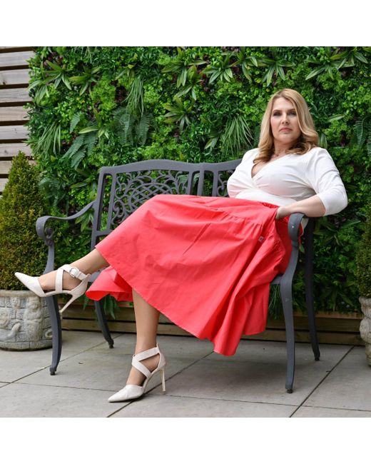Frock Tales Red Tahiti Midi Skirt With Pockets