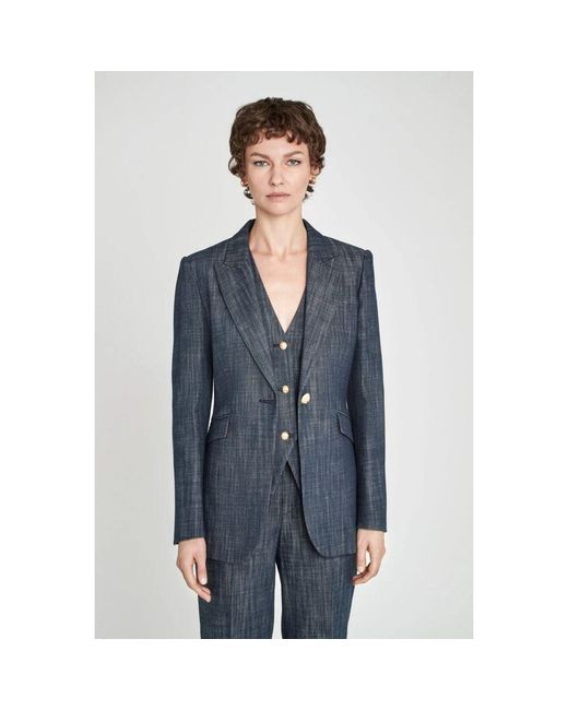 The Extreme Collection Blue Denim Fitted Blazer With Buttons Milán