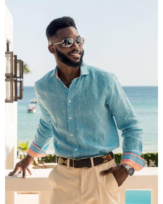 Koy Clothing Blue Linen Shirt for men