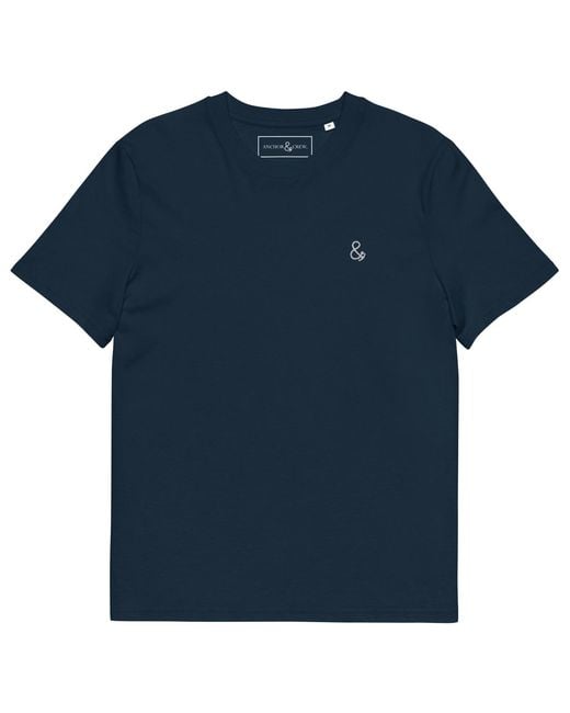 Anchor and Crew Blue Ampersand Signature Organic Cotton Embroidered T-Shirt for men