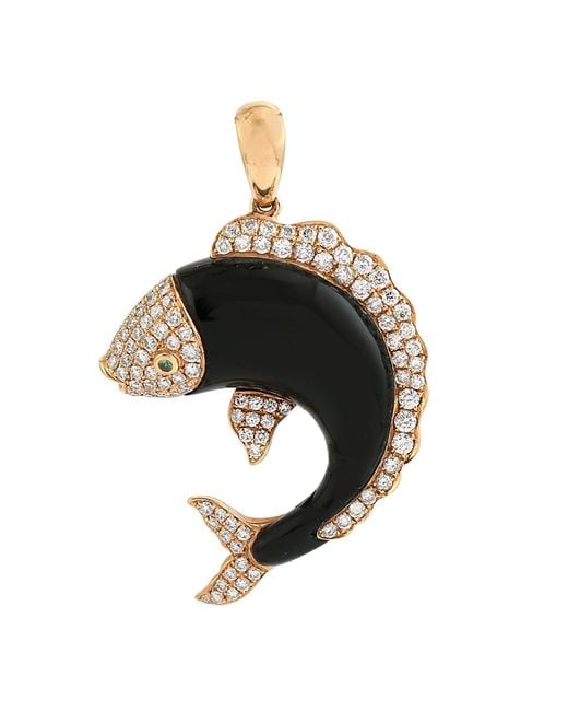 Artisan Black Rose Onyx Dolphin Pendant With Diamond Accents