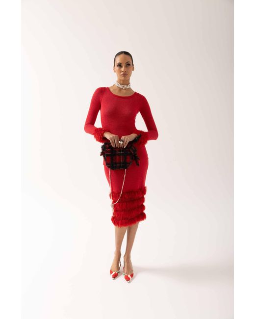 Andreeva Red Knit Top With Handmade Knit Cuffs