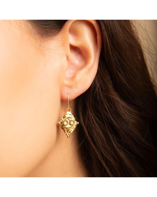 Seven Saints Metallic Cancer Vintage-Style Dangle Earrings, Rhodium Plated