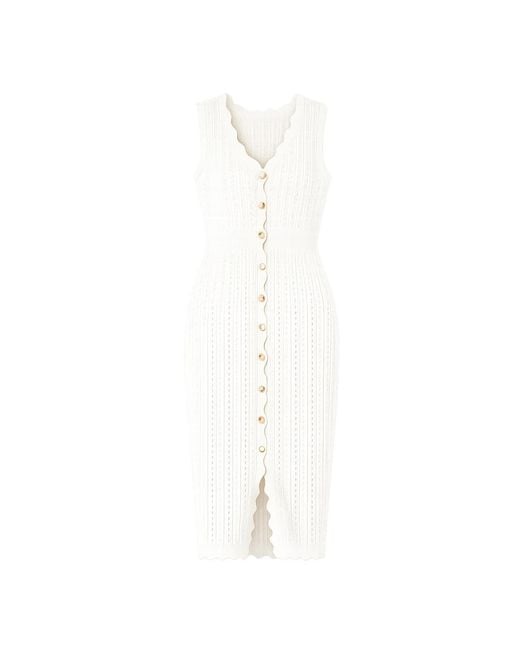 Yumi' White Ivory Cotton Scallop Crochet Knitted Dress