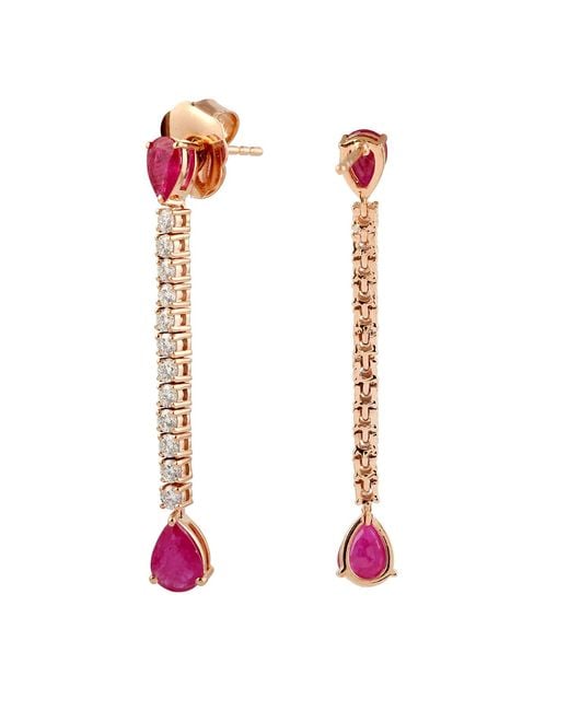 Artisan White Ruby & Diamond Linear Drop Earrings