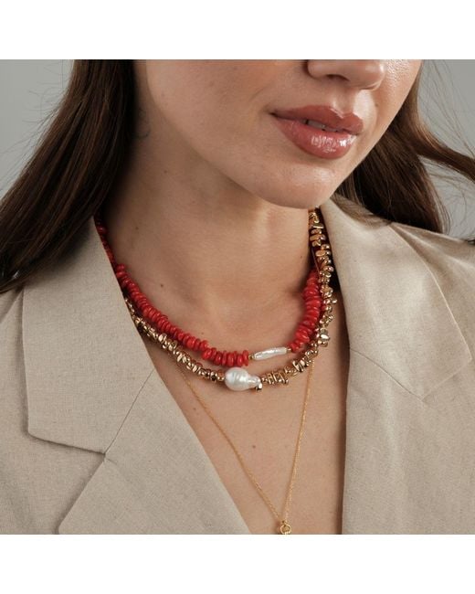 LINYA JEWELLERY Red Amorphous Baroque Pearl Coral Necklace