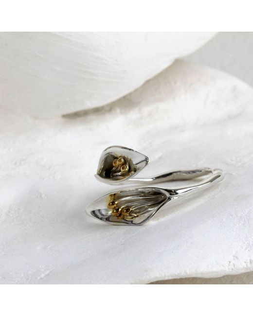 Isla Silver White Adjustable Calla Lily Ring