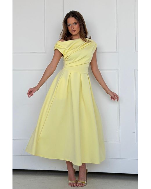 Girl In Mind Yellow Betty Asymmetric Midi Dress