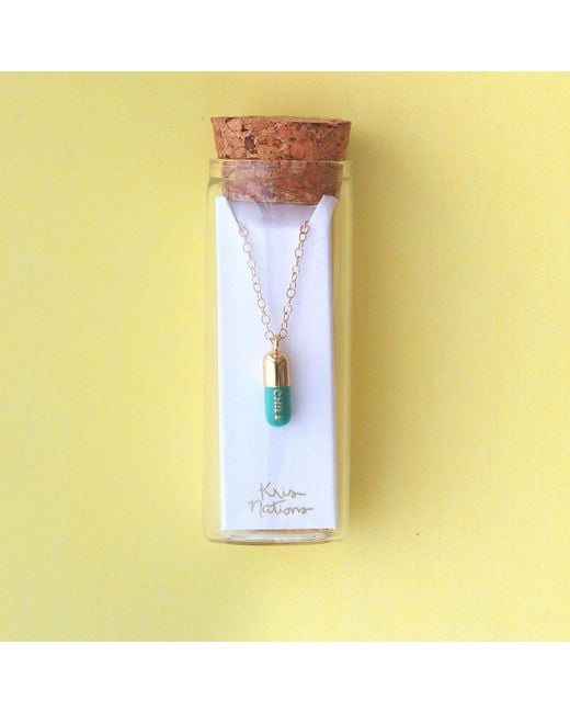 Kris Nations Metallic Chill Pill Enamel Necklace Gold Filled & Turquoise Emamel