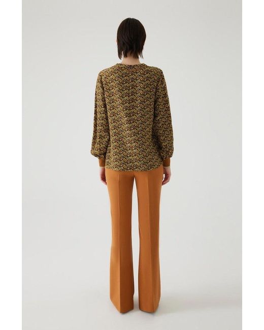 Exquise Natural Regular Round Neck Patterned Blouse