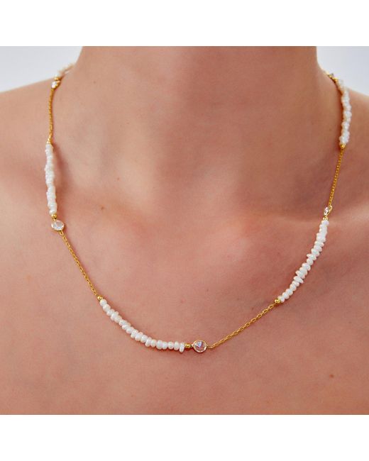 Spero London Metallic Baroque Irregular Pearl Jewelled Sterling Chain Necklace