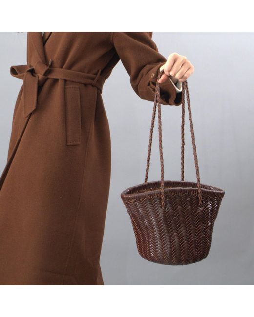 Rimini Brown Woven Leather Beach Bucket Bag