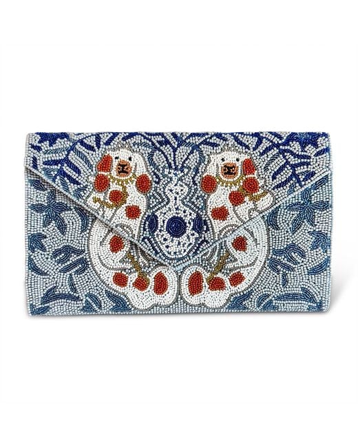 Pick Happy Blue Flower Doggie Hand Beaded Clutch Bag Pale